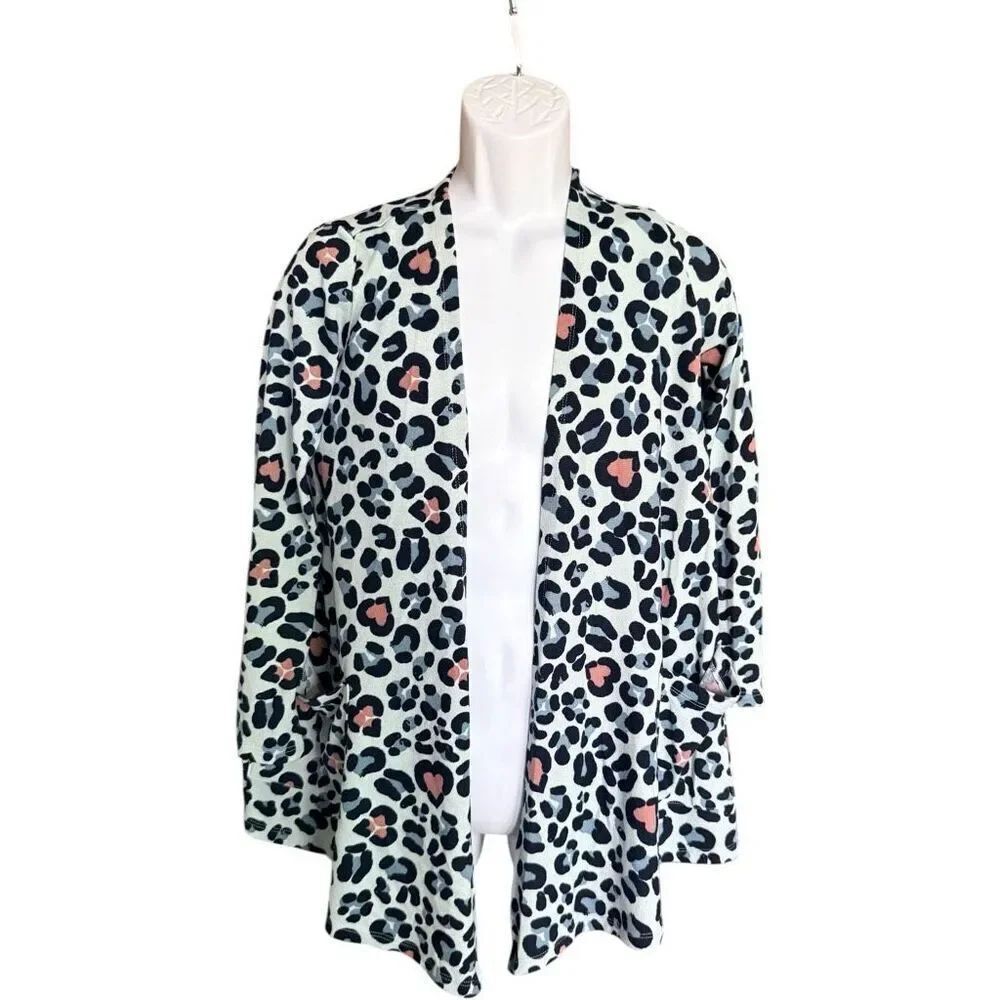 Womens Lularoe Carolina Leopard Animal Print Open Front Cardigan Sweater - Sz S